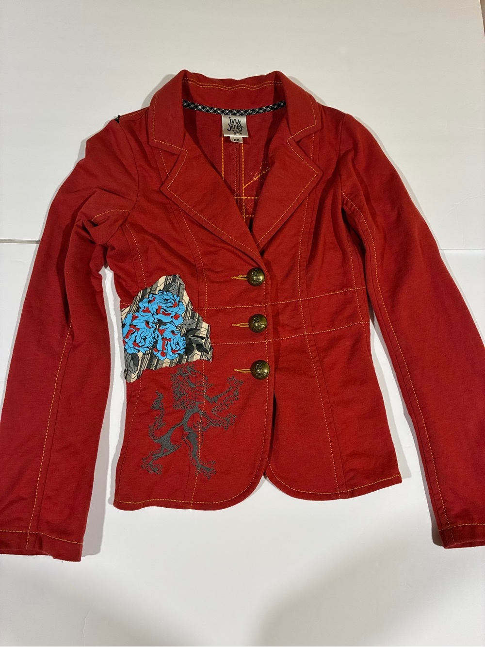 ivy jane Red Embroidered Patch Blazer Jacket